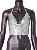 New hot selling sexy nightclubs in Europe and America, slim fitting metal sequin neck hanging backless vest for women