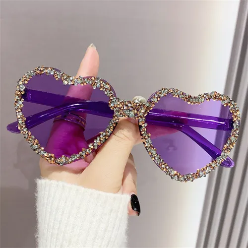New cross-border diamond heart shaped sunglasses with diamond inlay, photo taking, dance, sun shading, sunglasses, UV resistant glasses for women