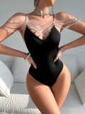 European and American fashion sexy hot selling cross-border hot selling metal body chain backless body shaping jumpsuit