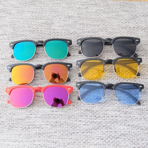 Korean version of fashionable metal nail children's sunglasses with half frame metal color film outdoor baby sunglasses