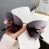 New European and American cross-border dance ball butterfly shaped diamond inlaid large frame sunglasses for women's fashion sunglasses for women's fashion street photography
