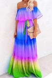New European and American cross-border women's clothing, Amazon Dunhuang wrap chest print gradient color large swing dress manufacturer