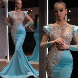 New Daily Light Blue Fishtail Dress Banquet President's Sand Gold Series Slimming Elegance Annual Meeting Evening Dress for Women