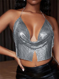 Summer short suspender slim fit nightclub style backless European and American black metal sequin vest