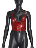 New hot selling sexy nightclubs in Europe and America, slim fitting metal sequin neck hanging backless vest for women
