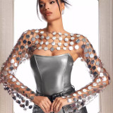 New Amazon Cross border Hot Selling Bead Sequins Sexy Long sleeved Backless Top in Europe and America