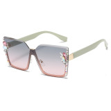 New European and American half frame sparkling rhinestones, fashionable one-piece sunglasses, plain women's sunglasses, minimalist and trendy sunglasses