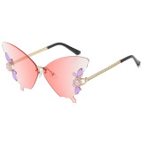 New European and American cross-border dance ball butterfly shaped diamond inlaid large frame sunglasses for women's fashion sunglasses for women's fashion street photography