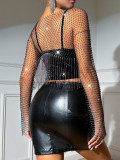 Fishing Net New Cross border European and American Women's Sexy Explosive Hollow Grid Water Diamond Tassel Top