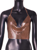 New hot selling sexy nightclubs in Europe and America, slim fitting metal sequin neck hanging backless vest for women