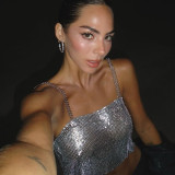 Cross mirror European and American hot selling nightclub backless metal strap sexy navel exposed dance bra top
