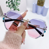 Cross border rhinestone sunglasses for women to look slim, frameless, cut edge sunglasses, trendy and UV resistant Korean version glasses