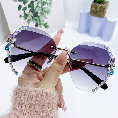 Cross border rhinestone sunglasses for women to look slim, frameless, cut edge sunglasses, trendy and UV resistant Korean version glasses