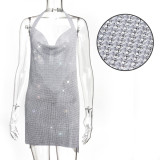 Hot selling AliExpress Amazon nightclub sexy V-neck strap backless metal sequin dress