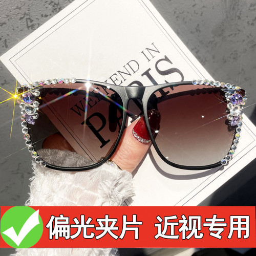 Cross border GM rhinestone myopia sunglasses clip for women's sun protection, UV protection, driving polarized sunglasses for both day and night use