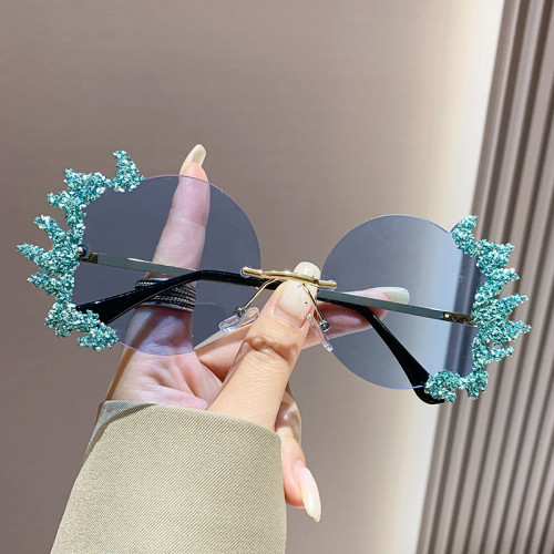Diamond studded sunglasses for women in Europe and America, new personalized frameless metal sunglasses, popular on the internet, funny sunglasses for live streaming