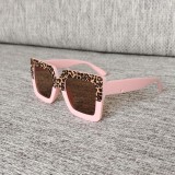 New Colored Children's Sunglasses with Wide Edge Frame, Fashionable and Personalized Leopard Print Sunglasses, Box Glasses