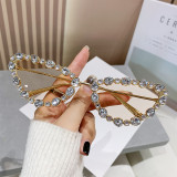 New cross-border European and American diamond studded cat glasses, oversized rhinestone sunglasses, personalized trend, diamond metal sunglasses wholesale