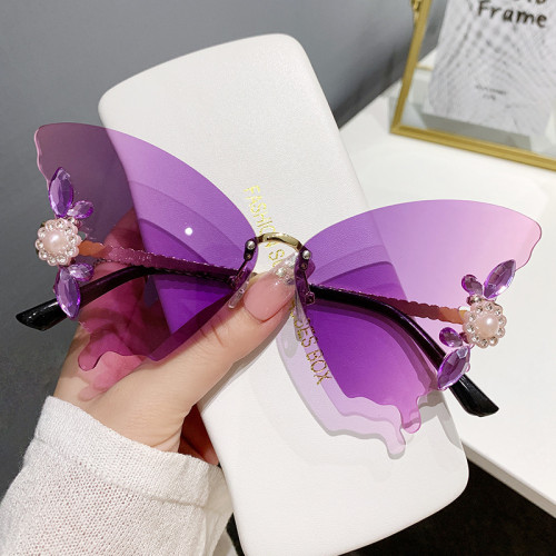 New European and American cross-border dance ball butterfly shaped diamond inlaid large frame sunglasses for women's fashion sunglasses for women's fashion street photography