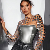 New Amazon Cross border Hot Selling Bead Sequins Sexy Long sleeved Backless Top in Europe and America