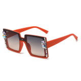 New cross-border diamond inlaid sunglasses, fashionable large frame, plain sunglasses for women, UV protection, and slimming effect with bare skin
