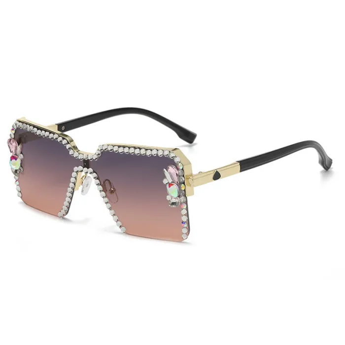 Cross border European and American large frame diamond inlaid sunglasses for women's street photography, sun protection sunglasses for women's round face, large frame for slimming and UV protection