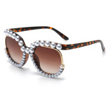 Cross border Pearl Sunglasses New Personalized Handmade Diamond Sunglasses Large Frame Round European and American Fashion Sunglasses