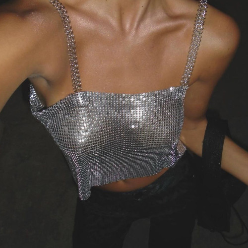 Cross mirror European and American hot selling nightclub backless metal strap sexy navel exposed dance bra top