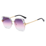 Cross border diamond inlaid frameless sunglasses, moisture-proof, blue light resistant, cut edge diamond inlaid sunglasses, sunglasses, myopia, flat light, UV resistant