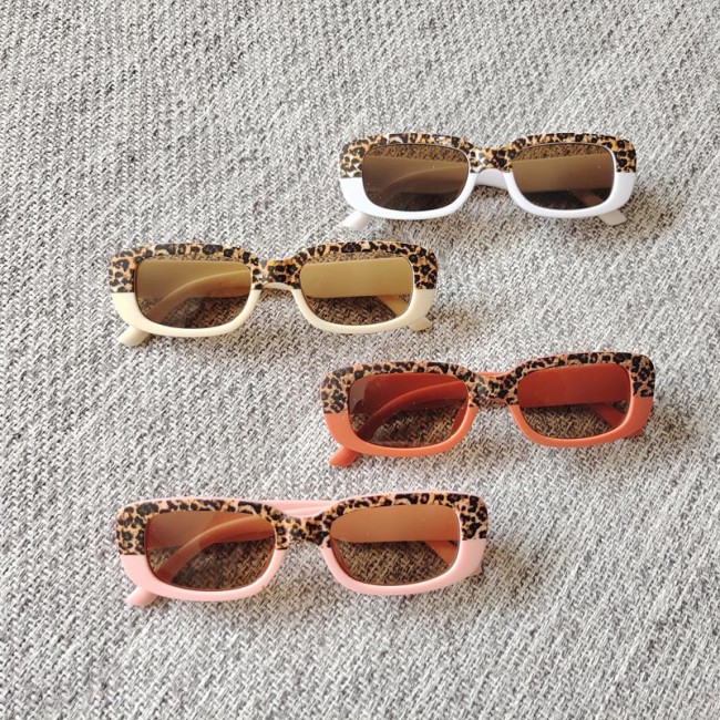 New square leopard print children's sunglasses macaron color fashionable trendy children's sunglasses color block sunglasses