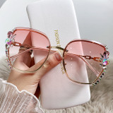 Cross border European and American diamond studded sunglasses for women, crystal cut polygonal glasses, UV resistant sunglasses for women