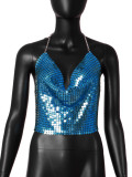 European station foreign trade women's clothing low cut backless metal sequin lace up suspender deep V exposed navel vest women's clothing