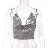 Cross border hot selling source Wish Amazon hot selling European and American sexy metal sequins backless neck strap