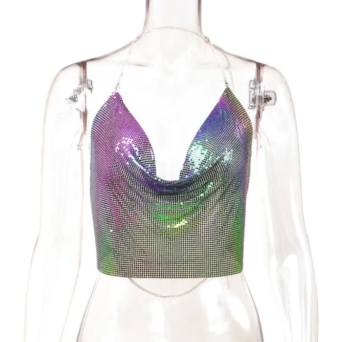 Cross border hot selling source Wish Amazon hot selling European and American sexy metal sequins backless neck strap