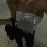 Cross mirror European and American hot selling nightclub backless metal strap sexy navel exposed dance bra top