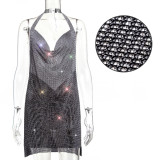 Hot selling AliExpress Amazon nightclub sexy V-neck strap backless metal sequin dress