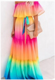 New European and American cross-border women's clothing, Amazon Dunhuang wrap chest print gradient color large swing dress manufacturer