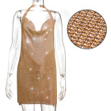 Hot selling AliExpress Amazon nightclub sexy V-neck strap backless metal sequin dress
