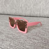 New Colored Children's Sunglasses with Wide Edge Frame, Fashionable and Personalized Leopard Print Sunglasses, Box Glasses