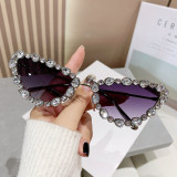 New cross-border European and American diamond studded cat glasses, oversized rhinestone sunglasses, personalized trend, diamond metal sunglasses wholesale