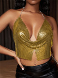 Summer short suspender slim fit nightclub style backless European and American black metal sequin vest