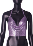 New hot selling sexy nightclubs in Europe and America, slim fitting metal sequin neck hanging backless vest for women