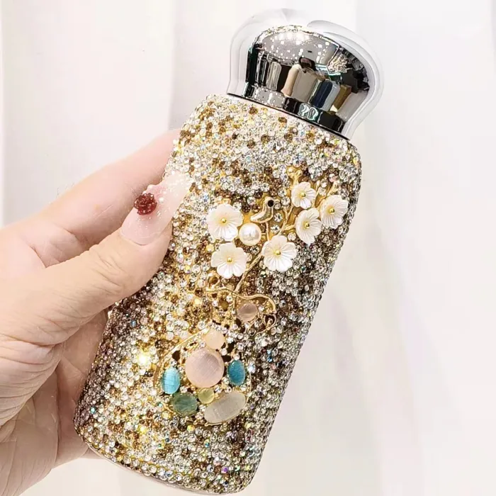 Embedded with Austria, full diamond, heat preservation, portable stainless steel, trendy, high beauty, on-board, water cup, goddess perfume bottle