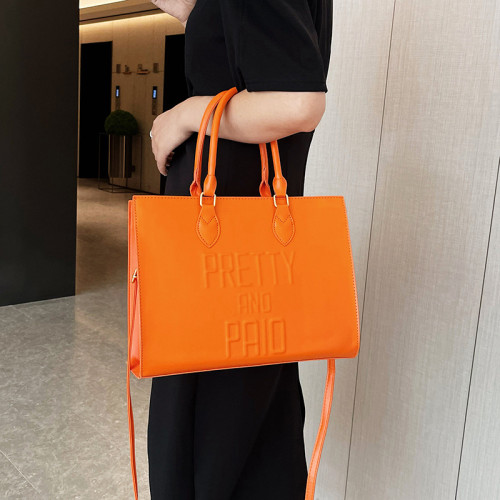 Cross border handbag, women's new high-capacity women's crossbody bag, PU letter fashionable single shoulder tote bag