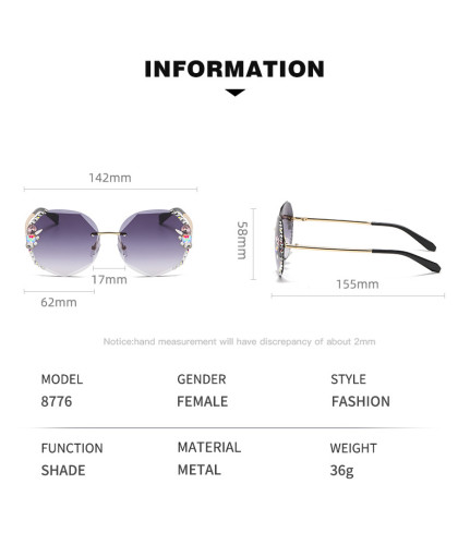 Cross border large frame new sunglasses for women with frameless diamond inlaid sunglasses, UV resistant sunglasses for women with a slim face