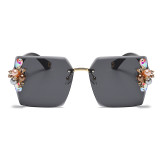 Cross border European and American pearl sunglasses for women with sunscreen, plain face, slimming appearance, irregular frame, and high-end feel. Instagram sunglasses
