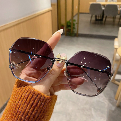 New frameless cut edge sunglasses with trendy little red book style, sunglasses for women with a slim face, fashionable glasses with UV protection