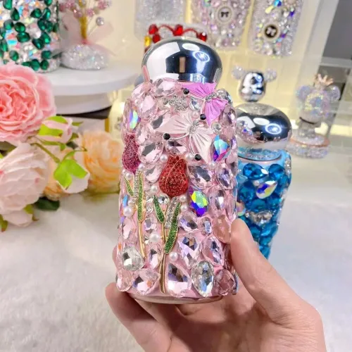 Butterfly Love Flower Inlaid Diamond Full Diamond Insulation Cup Portable and Compact 304 Stainless Steel Car Straight Cup Pocket Cup Creative