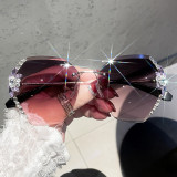 Cross border new sunglasses with diamond inlay and sunglasses for women with a high-end feel, Instagram for small face, frameless, UV resistant sunglasses