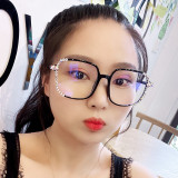 Cross border new rhinestone anti blue light radiation glasses for women, anti fatigue, slimming, and facial enhancement, Korean version trend
